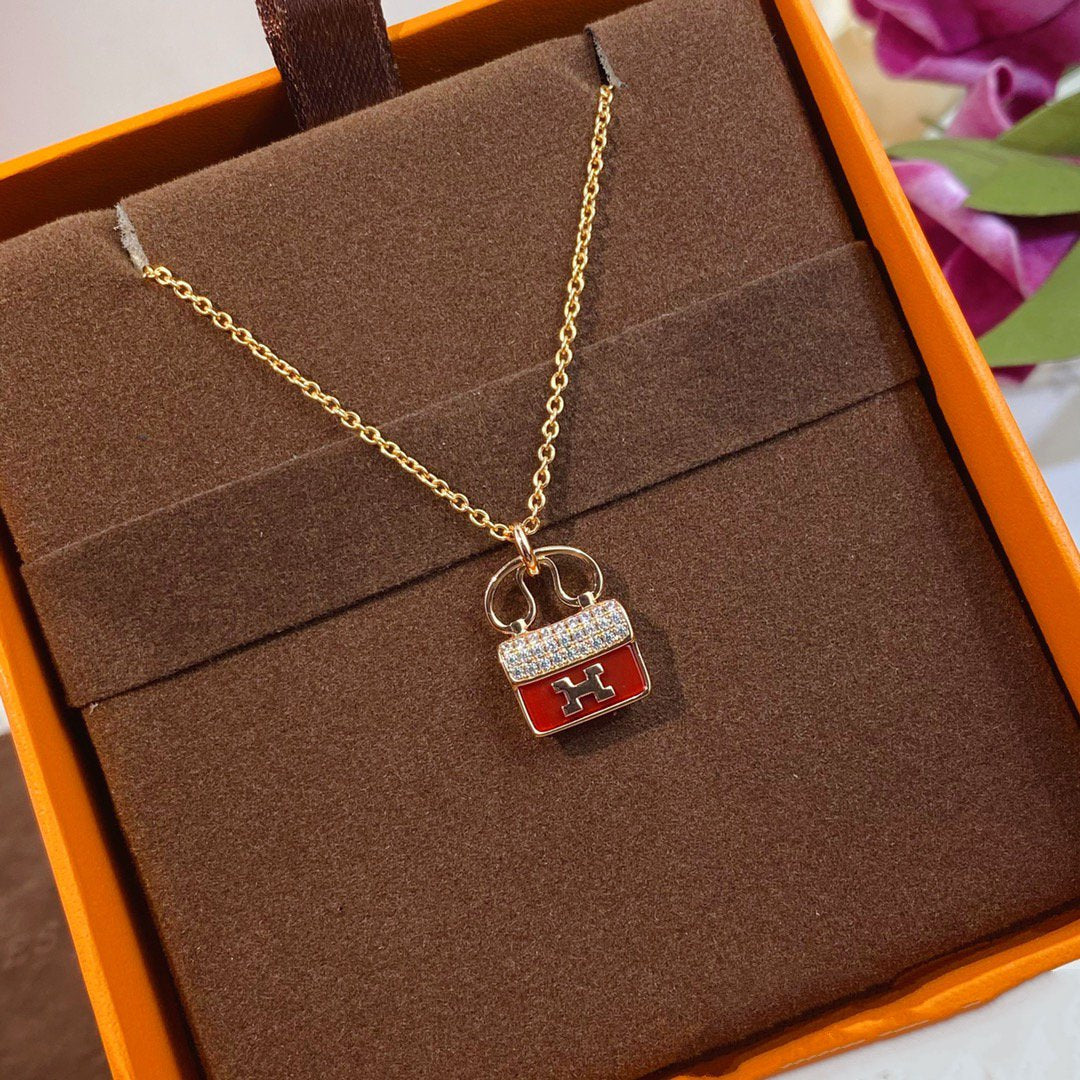 [Glimmer]CONSTANCE RED PEDANT PINK GOLD NECKLACE