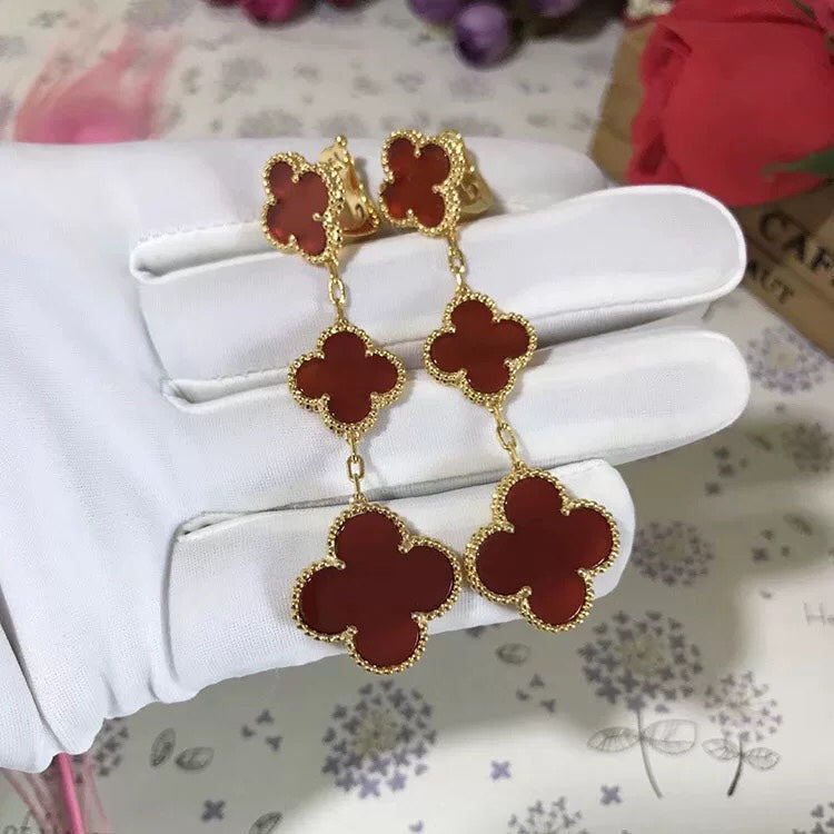 [Glimmer]CLOVER 3 MOTIF CARNELIAN DROP EARRINGS