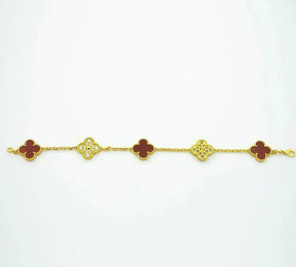[Glimmer] CLOVER 5 MOTIF RED CORNELIAN BRACELET COLLECTION