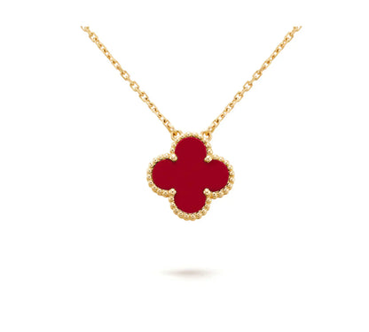 [Glimmer]CLOVER 15MM CARNELIAN SINGLE FLOWER NECKLACE