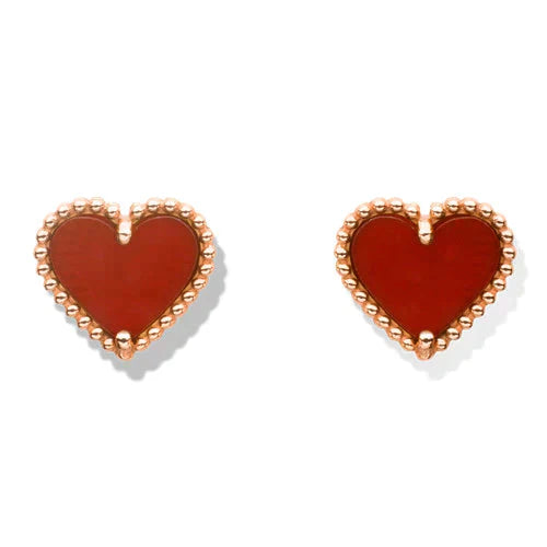 [Glimmer]HEART CARNELIAN STUD EARRINGS