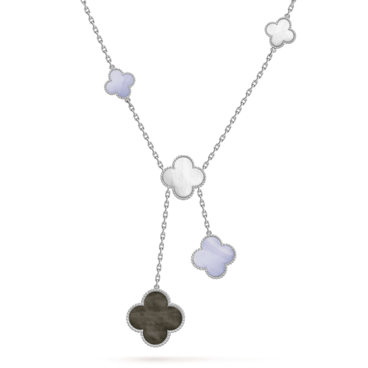 [Glimmer]CLOVER MOP CHALCEDONY NECKLACE SILVER 6 MOTIF