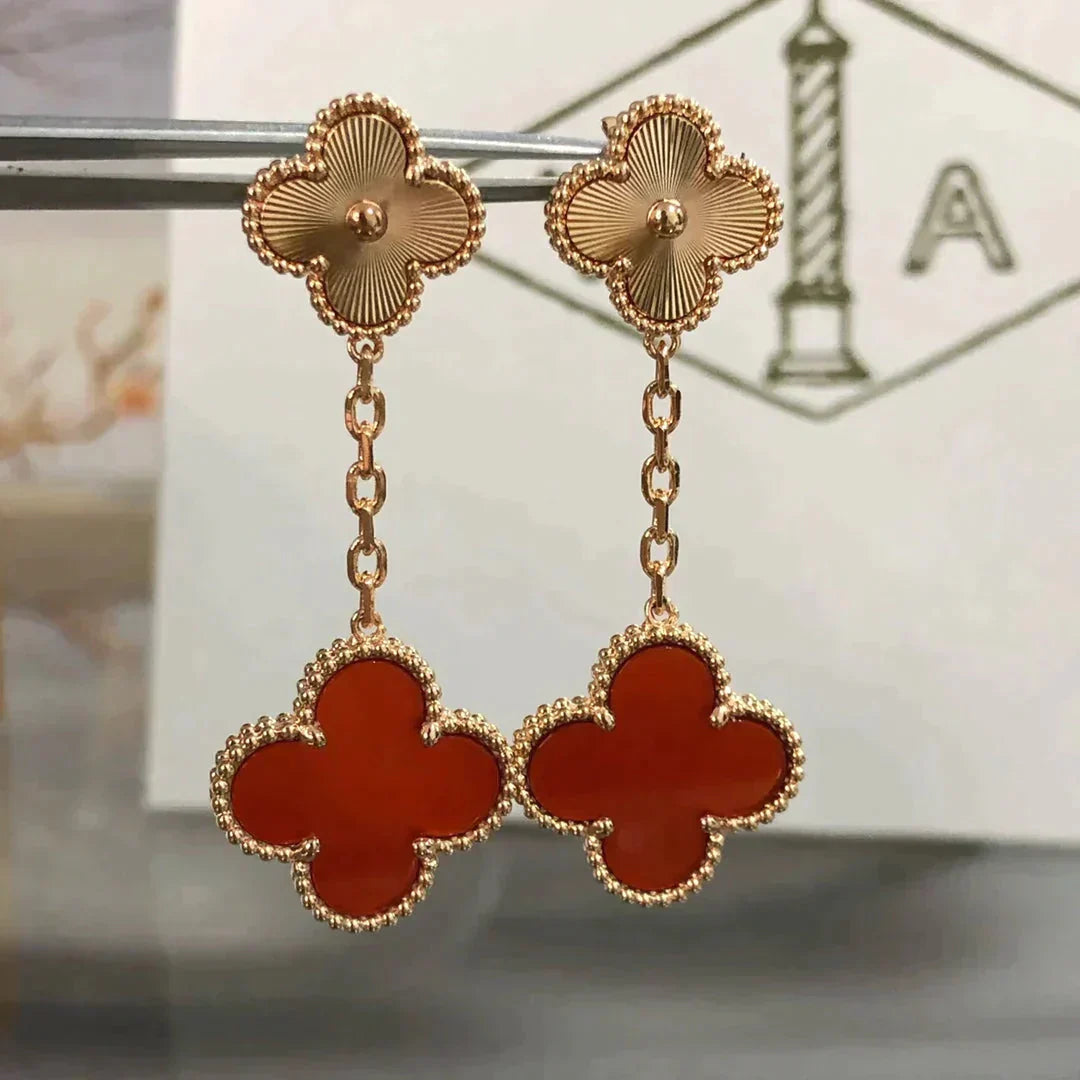 [Glimmer]CLOVER 2 MOTIF  LASER CARNELIAN EARRINGS