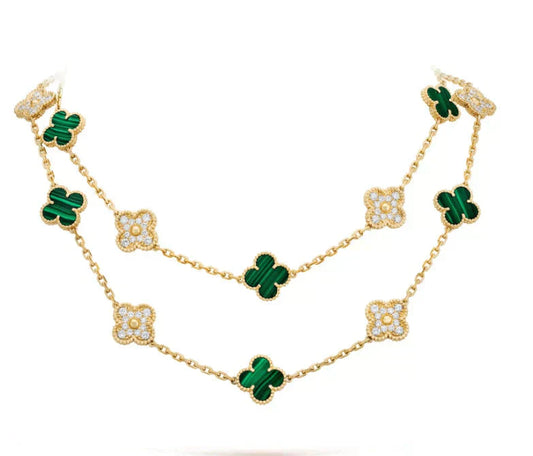 [Glimmer]CLOVER 20 MOTIFS MALACHITE DIAMOND NECKLACE