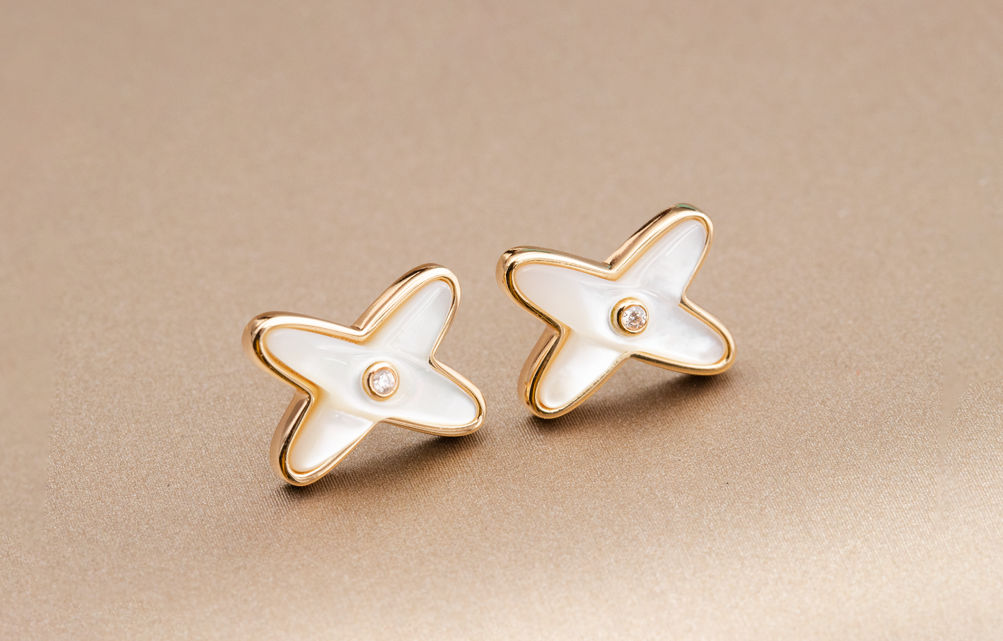 [Glimmer]JEUX DE WHITE MOP Glimmer GOLD DIAMOND EARRINGS