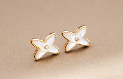 [Glimmer]JEUX DE WHITE MOP PINK GOLD DIAMOND EARRINGS