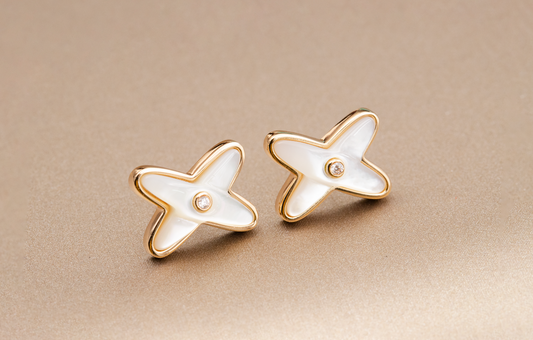 [Glimmer]JEUX DE WHITE MOP PINK GOLD DIAMOND EARRINGS
