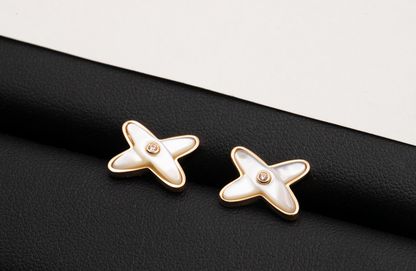 [Glimmer]JEUX DE WHITE MOP Glimmer GOLD DIAMOND EARRINGS