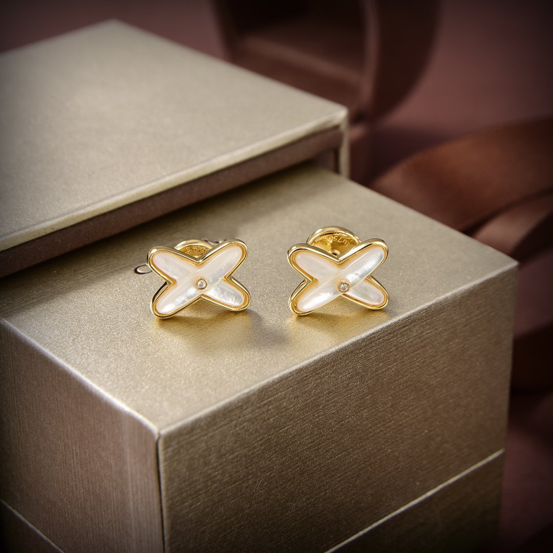 [Glimmer]JEUX DE WHITE MOP GOLD DIAMOND EARRINGS