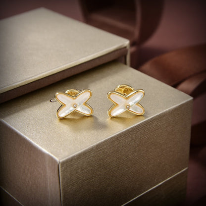 [Glimmer]JEUX DE WHITE MOP GOLD DIAMOND EARRINGS