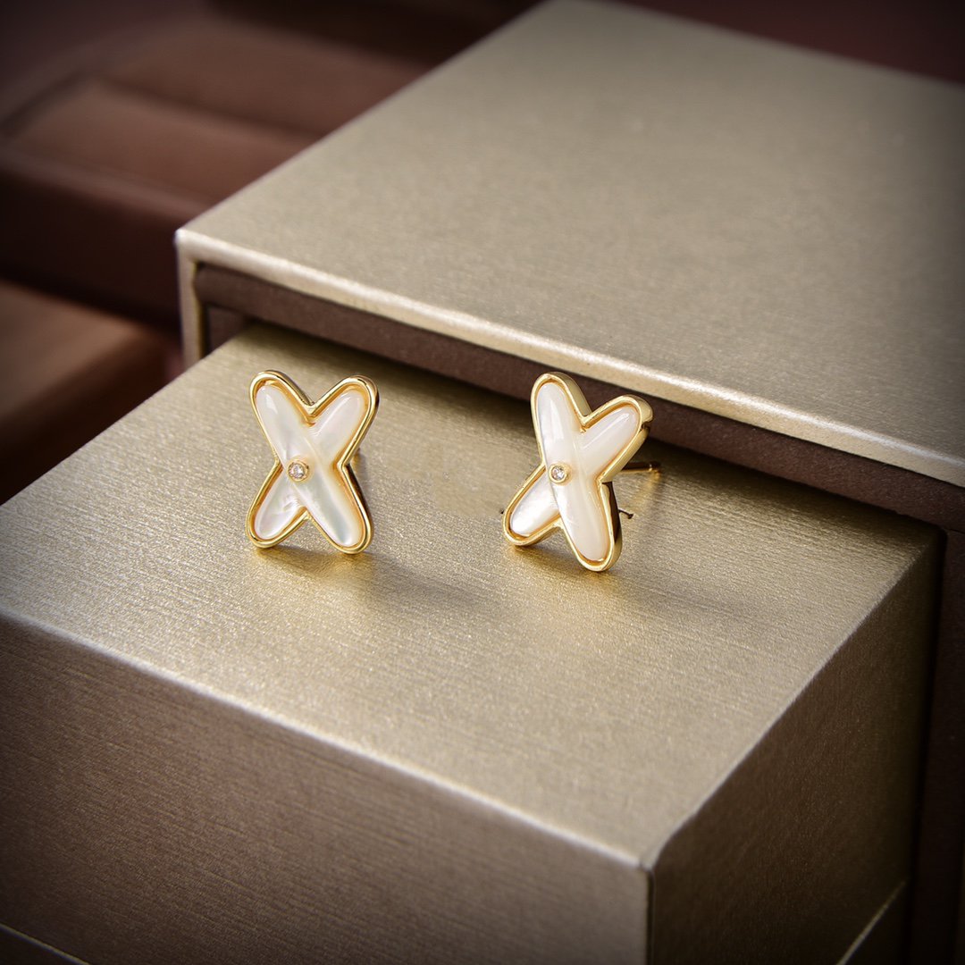 [Glimmer]JEUX DE WHITE MOP GOLD DIAMOND EARRINGS