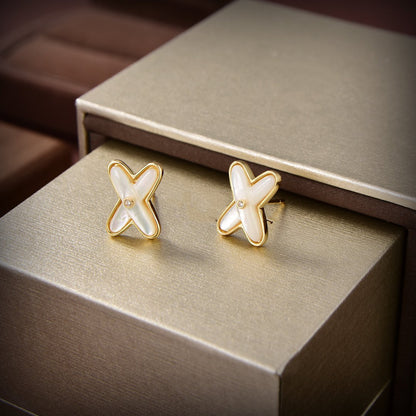 [Glimmer]JEUX DE WHITE MOP GOLD DIAMOND EARRINGS