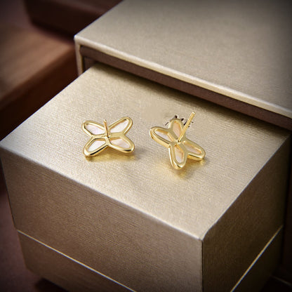 [Glimmer]JEUX DE WHITE MOP GOLD DIAMOND EARRINGS