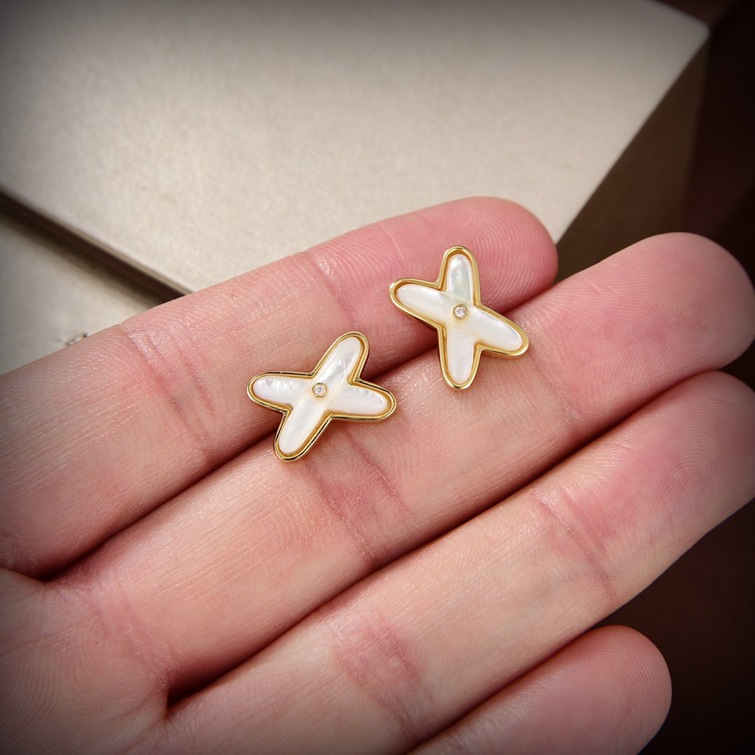 [Glimmer]JEUX DE WHITE MOP GOLD DIAMOND EARRINGS