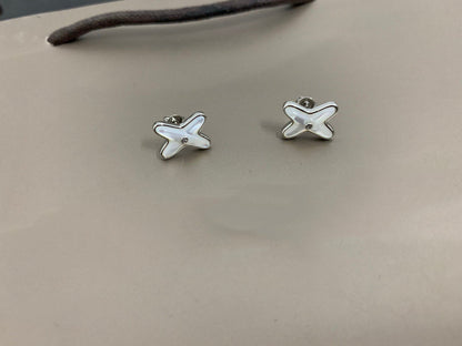 [Glimmer]JEUX DE WHITE MOP SILVER DIAMOND EARRINGS