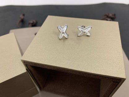 [Glimmer]JEUX DE WHITE MOP SILVER DIAMOND EARRINGS