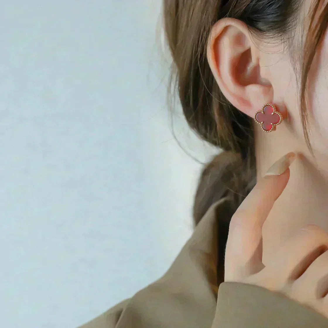 [Glimmer]CLOVER MEDIUM 1 MOTIFS CARNELIAN  EARRINGS