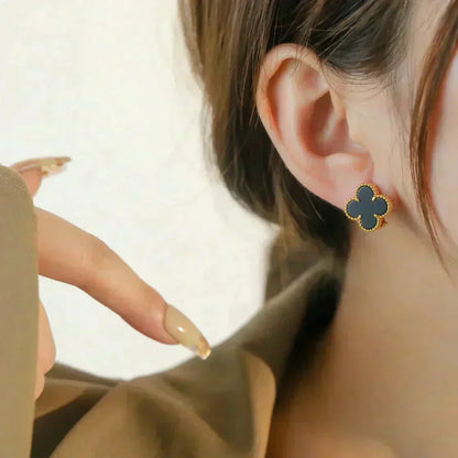 [Glimmer]CLOVER MEDIUM 1 MOTIFS  ONYX STUD EARRINGS