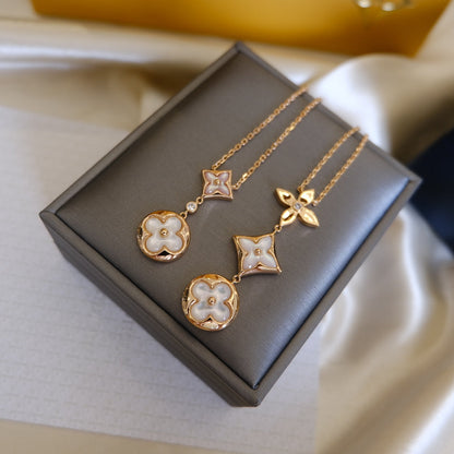 [Glimmer]COLOR BLOSSOM LARIAT NECKLACE PINK GOLD WHITE MOTHER PEARL AND DIAMOND