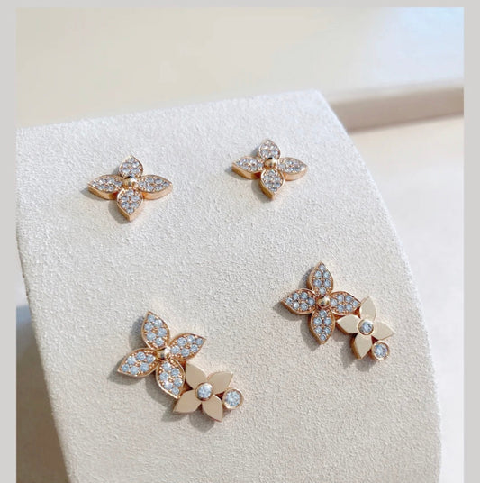 [Glimmer]STAR BLOSSOM STUD EARRINGS PINK GOLD DIAMONDS