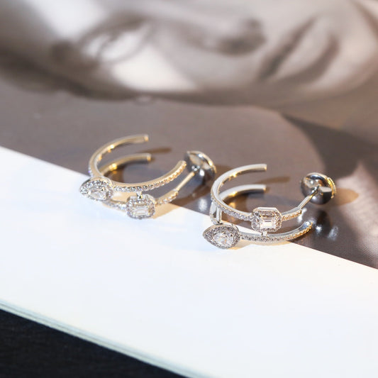 [Glimmer]CREOLES MY TWIN 2 RANGS SILVER DIAMOND EARRINGS