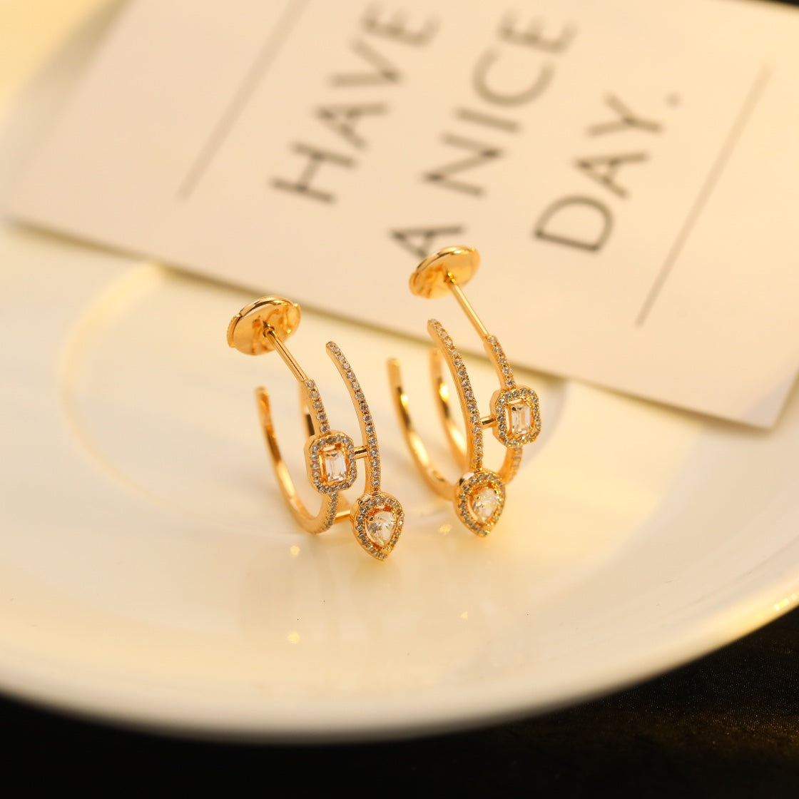 [Glimmer]CREOLES MY TWIN 2 RANGS SILVER DIAMOND EARRINGS