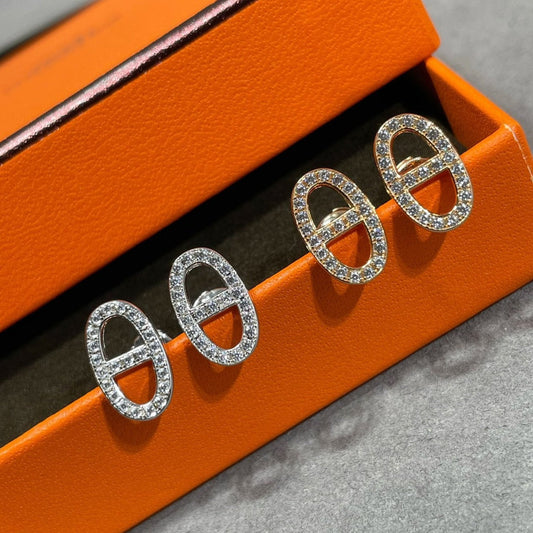 [Glimmer]HM FULL DIAMOND PIG NOSE STUD EARRINGS
