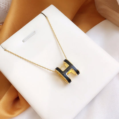 [Glimmer]HM CLIC BLACK ENAMEL GOLD NECKLACE