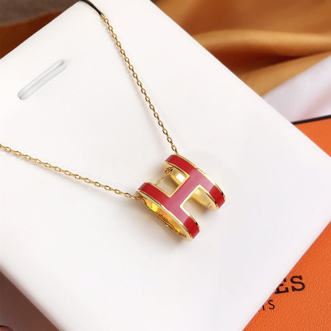 [Glimmer]HM CLIC RED ENAMEL GOLD NECKLACE