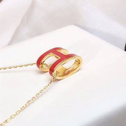 [Glimmer]HM CLIC RED ENAMEL GOLD NECKLACE