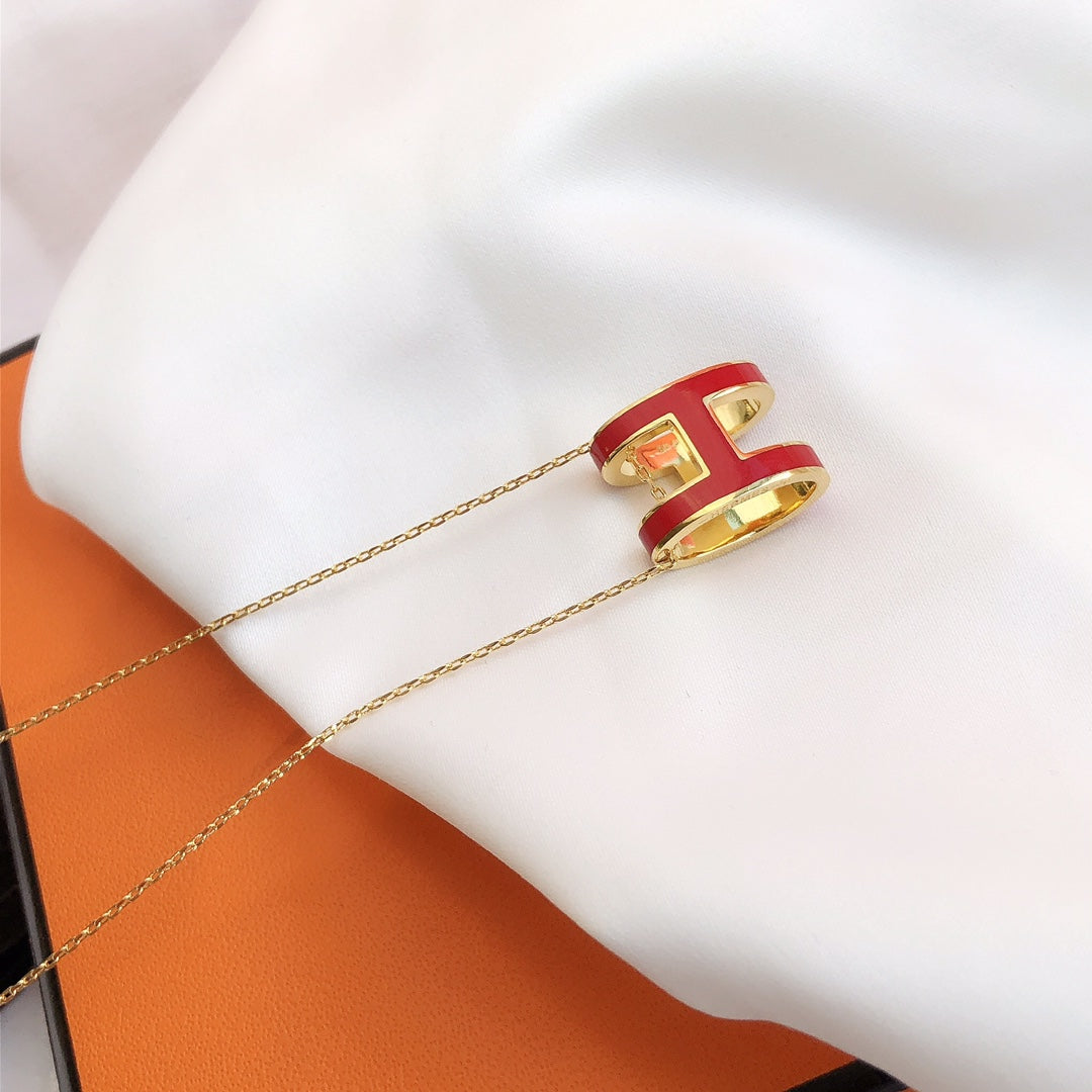 [Glimmer]HM CLIC RED ENAMEL GOLD NECKLACE