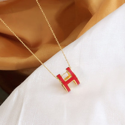[Glimmer]HM CLIC RED ENAMEL GOLD NECKLACE
