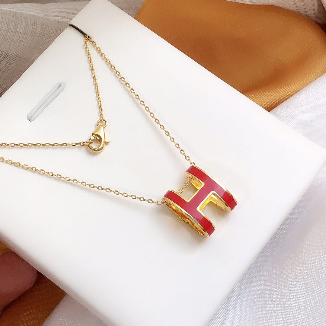 [Glimmer]HM CLIC RED ENAMEL GOLD NECKLACE
