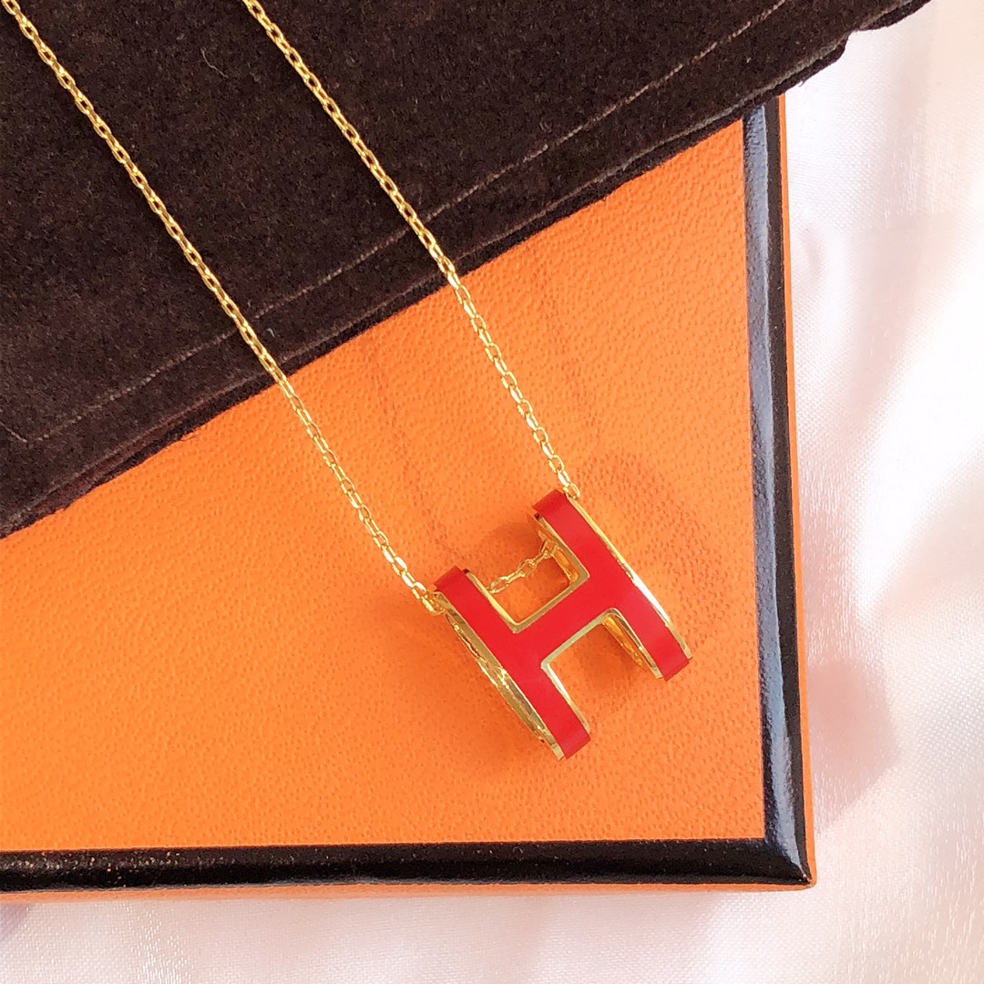 [Glimmer]HM CLIC RED ENAMEL GOLD NECKLACE