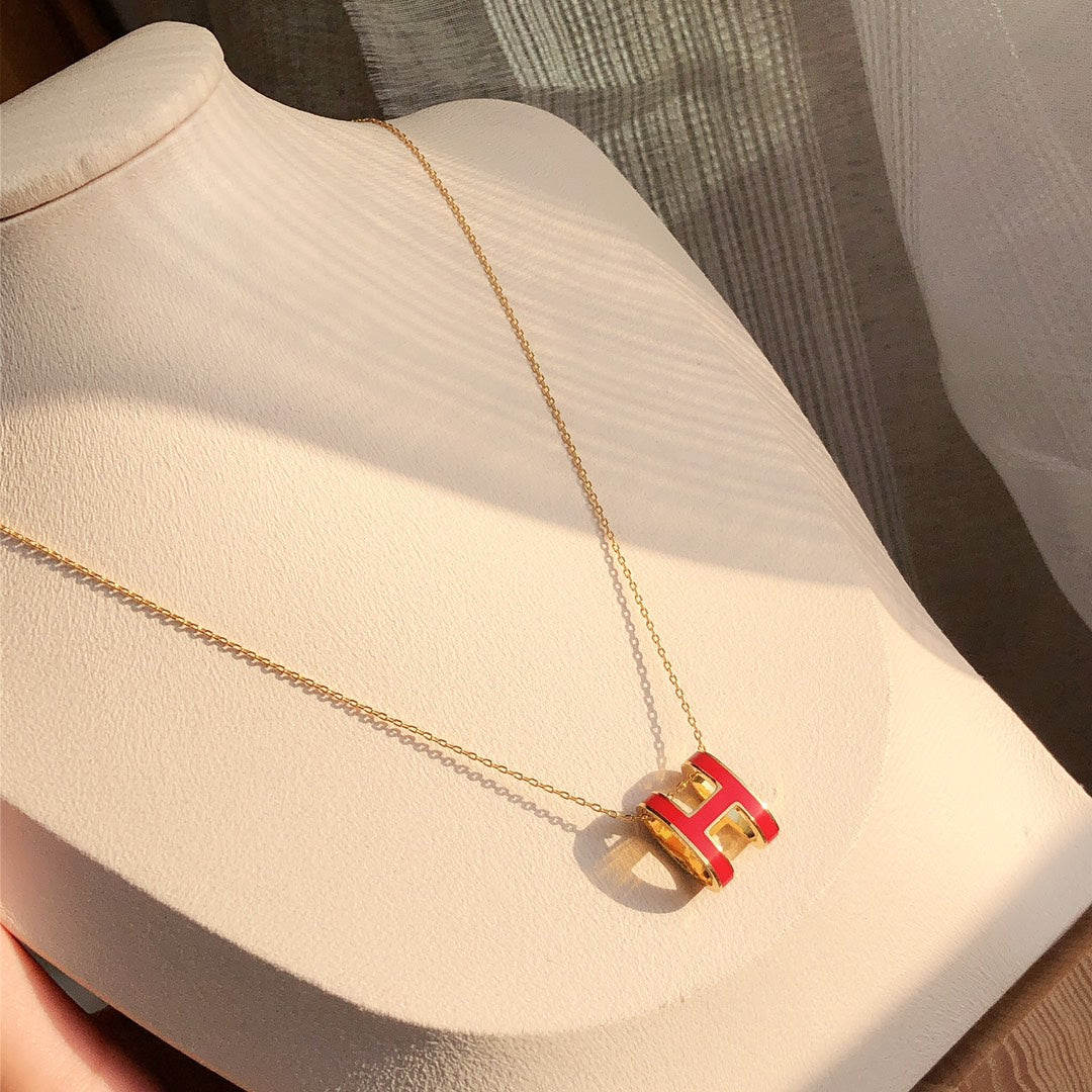 [Glimmer]HM CLIC RED ENAMEL GOLD NECKLACE