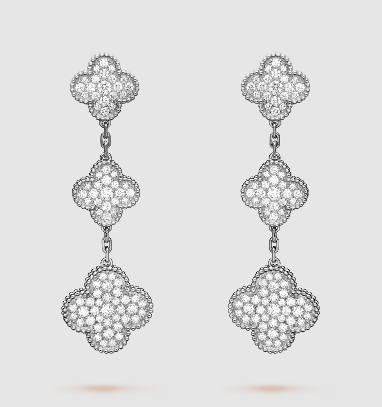 [Glimmer]CLOVER 3 MOTIF DIAMOND SILVER DROP EARRINGS