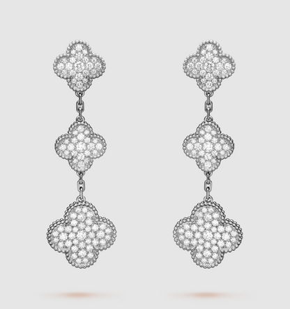 [Glimmer]CLOVER 3 MOTIF DIAMOND SILVER DROP EARRINGS