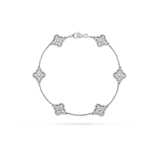 [Glimmer]CLOVER 6 MOTIF SILVER DIAMOND BRACELET