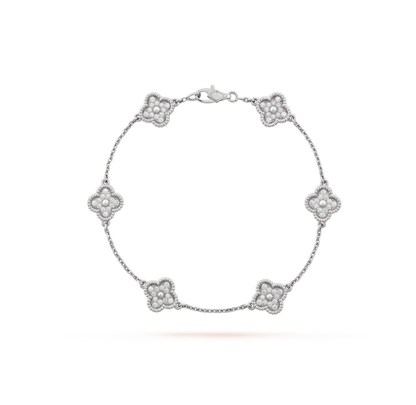 [Glimmer]CLOVER 6 MOTIF SILVER DIAMOND BRACELET