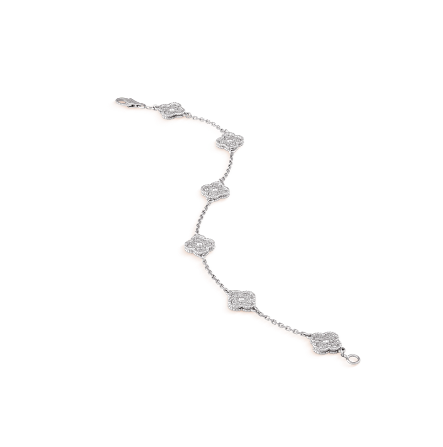 [Glimmer]CLOVER 6 MOTIF SILVER DIAMOND BRACELET