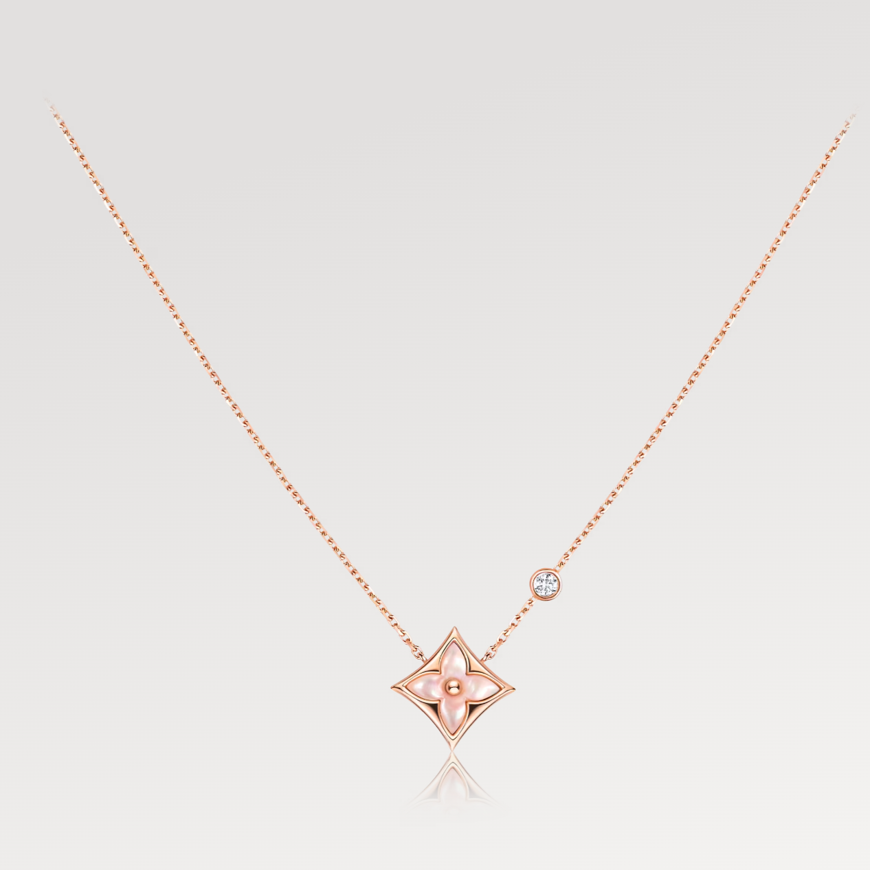 [Glimmer]STAR PINK MOP 1 DIAMOND PINK GOLD NECKLACE