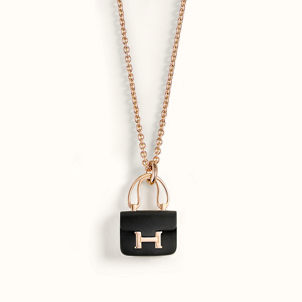 [Glimmer]CONSTANCE BLACK PEDANT PINK GOLD NECKLACE