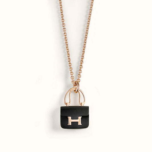 [Glimmer]CONSTANCE BLACK PEDANT PINK GOLD NECKLACE