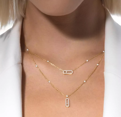 [Glimmer]MS Double-Circle Full-Diamond Necklace