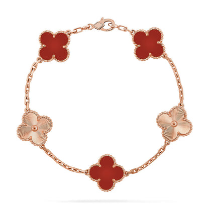 [Glimmer] CLOVER 5 MOTIF RED CORNELIAN BRACELET COLLECTION