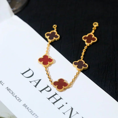 [Glimmer] CLOVER 5 MOTIF RED CORNELIAN BRACELET COLLECTION