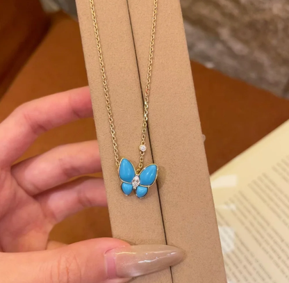 [Glimmer]Turquoise Butterfly Gold Necklace
