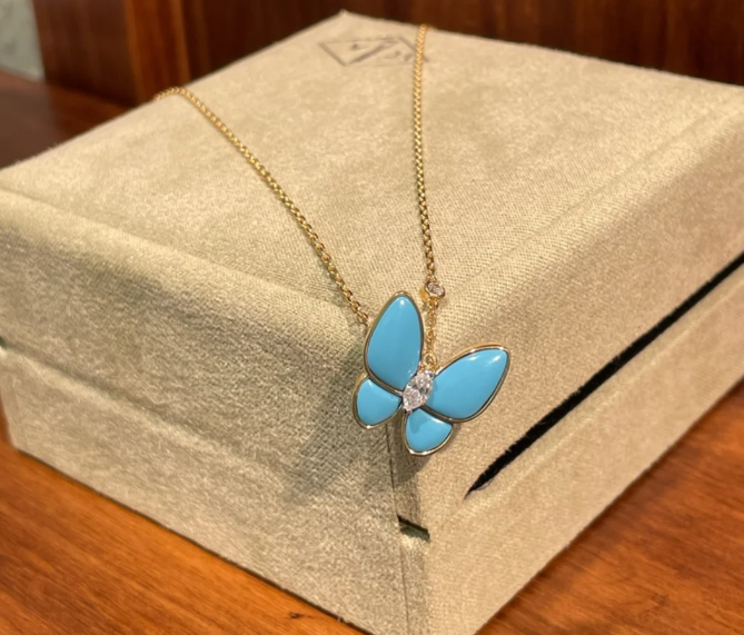 [Glimmer]Turquoise Butterfly Gold Necklace