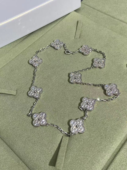 [Glimmer Jewelry]CLOVER 10 MOTIFS  FULL DIAMOND NECKLACE