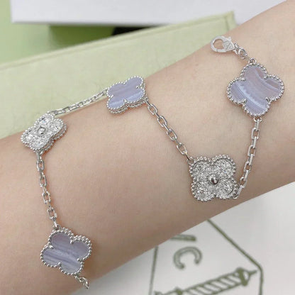 [Glimmer] CLOVER 5 MOTIF PURPLE CHALCEDONY BRACELET COLLECTION